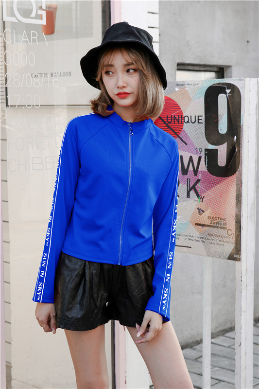 2018 đầu thu mới retro cổng gió thể thao giản dị áo len đen hoang dã ba thanh dây kéo áo ngắn nữ shop đồ nữ