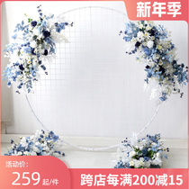 Blue wedding floral arrangement set arch wall-mounted flower Hotel Welcome sign-in area cloth props fake flowers