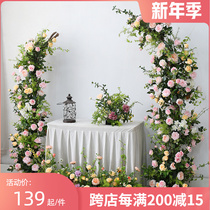 Wedding photography background floral props set wedding welcome area arrangement arch flower table flower floor flower simulation flower