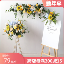 Simulation flower basket fake flower basket opening housewarming layout flower wall hanging flower row sunflower yellow set iron frame