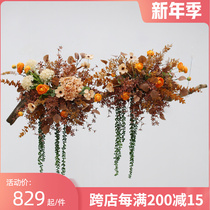 Customized window hanging flower shop lobby indoor soft-mounted large ceiling simulation silk flower arrangement retro color