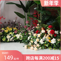 Welcome area decoration flower pile wedding road guide flower stage hotel garden activity site layout props silk flower
