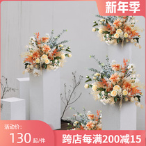 Champagne color simulation road flower art exhibition rack flower ball set car show wedding stage photo Area background arrangement props