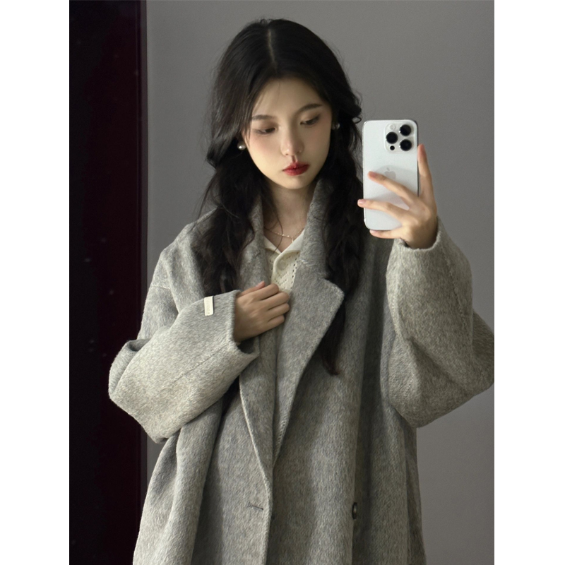 Double-sided cashmere grey Mini Coat Woman 2023 Autumn Winter New Fur Coat Superior Sense Little Subthickening-Taobao