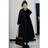 Черное шерстяное пальто, куртка, увеличенная толщина, подходит для подростков, в британском стиле