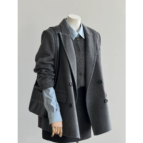 Демисезонное зимнее короткое шерстяное пальто, изысканный стиль, подходит для подростков