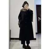 Черное шерстяное пальто, куртка, увеличенная толщина, подходит для подростков, в британском стиле