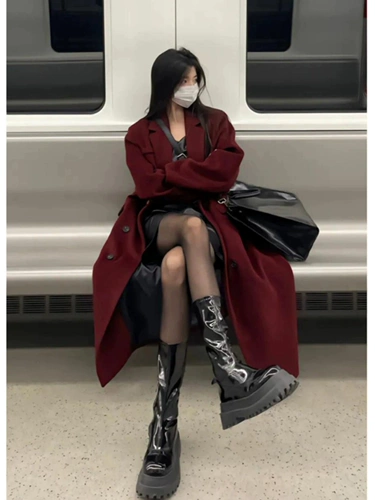 Длинное зимнее шерстяное пальто, изысканный стиль, увеличенная толщина, средней длины