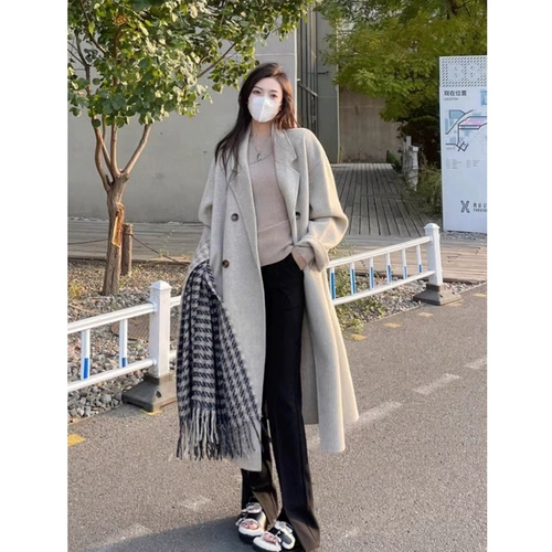 Демисезонное длинное шерстяное пальто, изысканный стиль, подходит для подростков