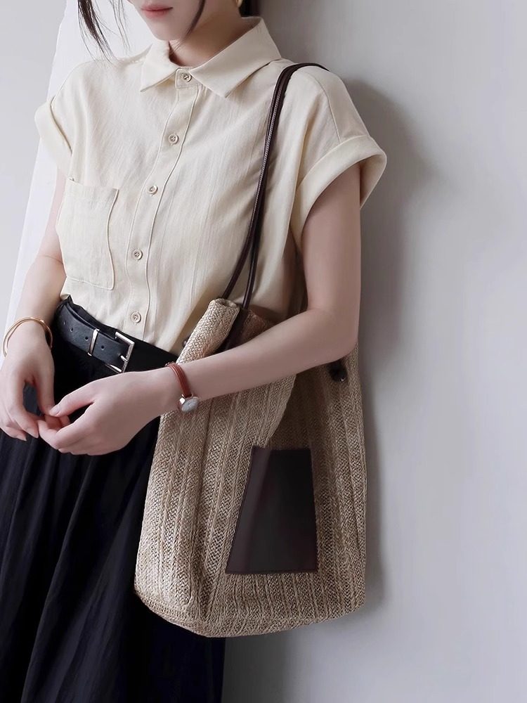 Sexy shirt, french style, cotton and linen, polo collar