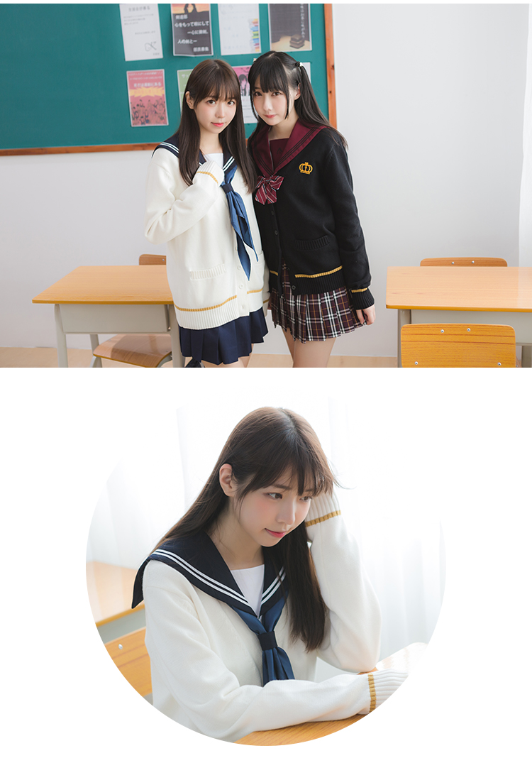 [Stalk Bean Story] Đồng phục JK mùa thu đông dày độc quyền thêu vương miện màu sắc phù hợp với áo len gió đại học áo len cánh dơi