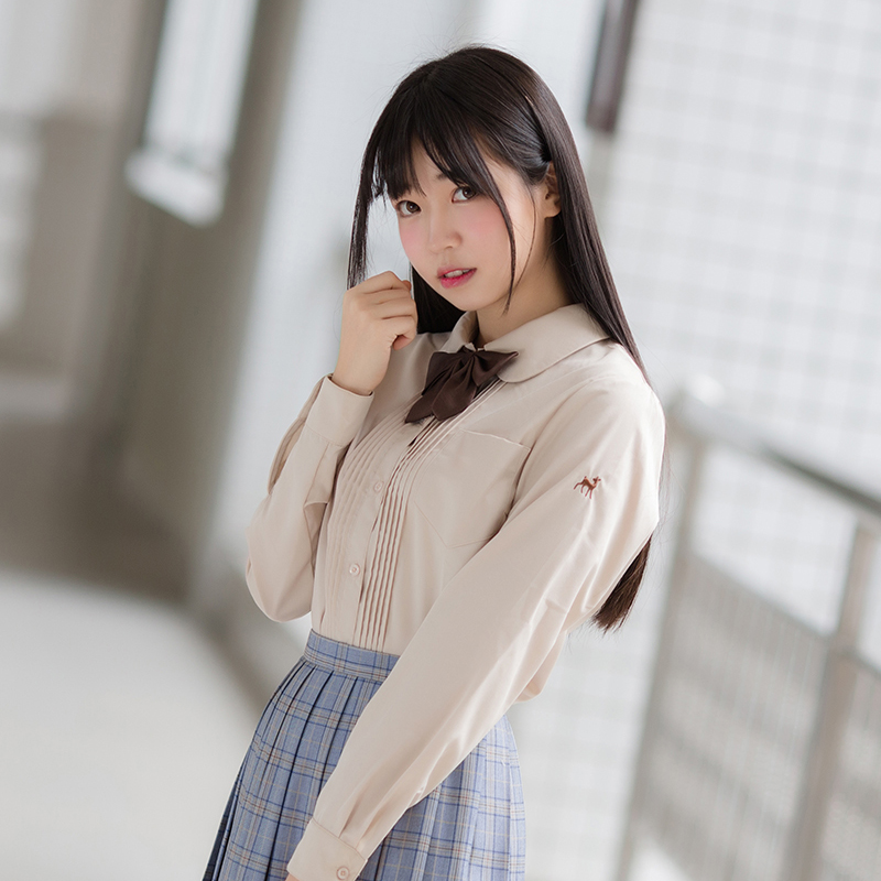 【现货】kyouko JK制服衬衫 丸襟/圆领 风琴褶长袖小鹿刺绣 超萌