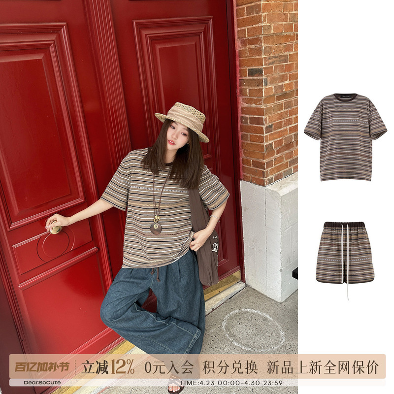 [New Product] Yoeyyou Designer Brand Striped T-Shirt/Casual Shorts Dearsocute Buyer Store
