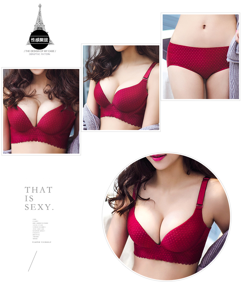 Bóng mượt mà không có vành áo ngực Một mảnh nhỏ ngực dày tập hợp đồ lót Sexy áo ngực điều chỉnh lượn sóng do lot nu