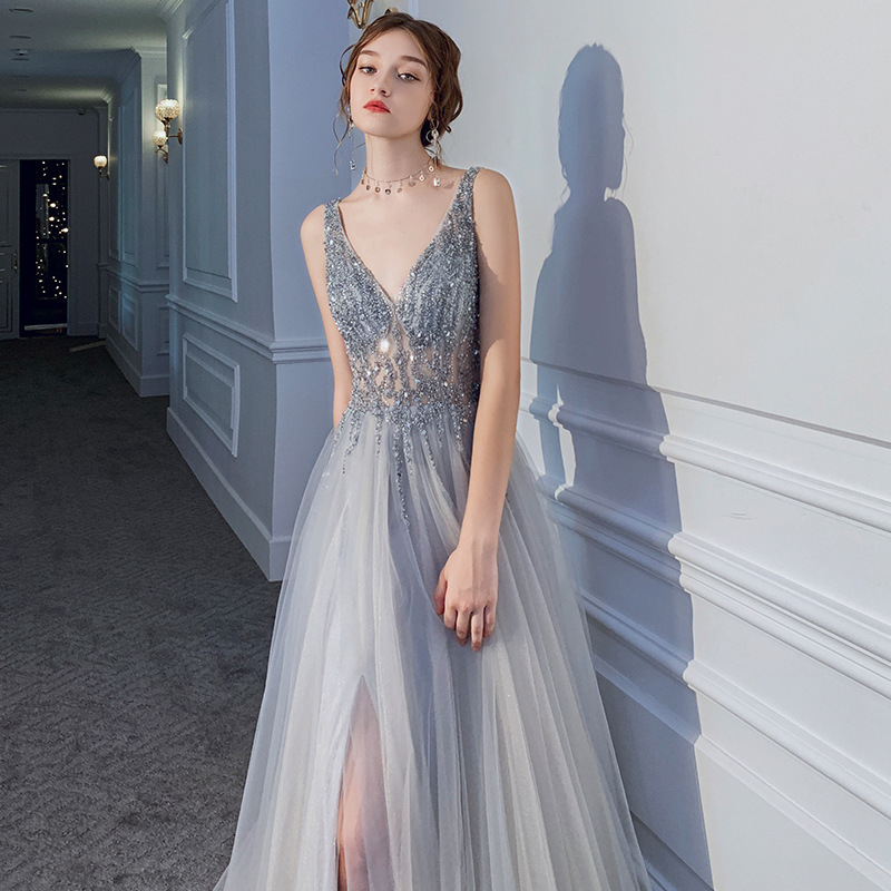 2026 New Style Annual Meeting Dress Birthday Party Slimming Sexy Backless Sequin Banquet Host Engagement Evening Dress
