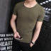 Áo thun nam tay ngắn mùa hè Kích thước lớn Nam Hàn Quốc Slim cổ tròn Sinh viên nửa tay áo đáy quần Xu hướng