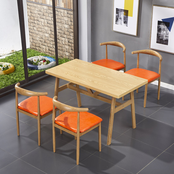 Nordic minimalist wrought iron horn chair canteen restaurant spicy noodle restaurant milk tea snack restaurant fast dining table and chair combination