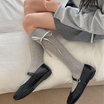 24 spring and autumn thin versatile solid color jk calf socks for women bow gray pile socks sweet ballet style stockings