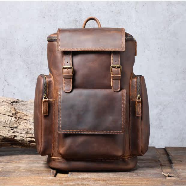 Headlayer Bull Leather Men's Double Shoulder Bag Business Trip Travel Bag LEATHER TRAVEL CASUAL RETRO TRAVEL BAG