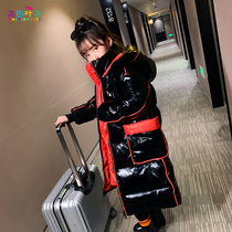 Girls cotton coat winter clothing 2021 new foreign style bright face down cotton clothing children thick Pike clothing long