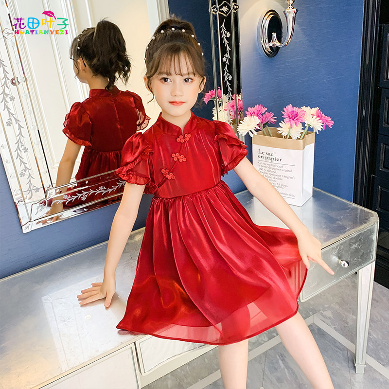 Girl dress summer dress 7-year-old girl cheongsam 8 children Chinese style Hanfu foreign summer red princess skirt