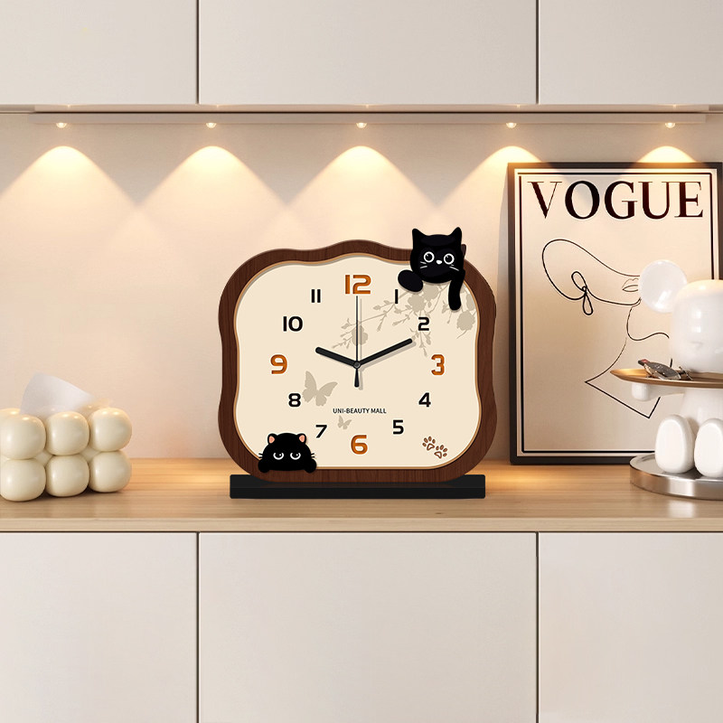 2025 New Cat-Shaped Desk Clock, Living Room Clock, Creative Clock, Desktop Clock, Home Use, Light Luxury, High-End Clock
