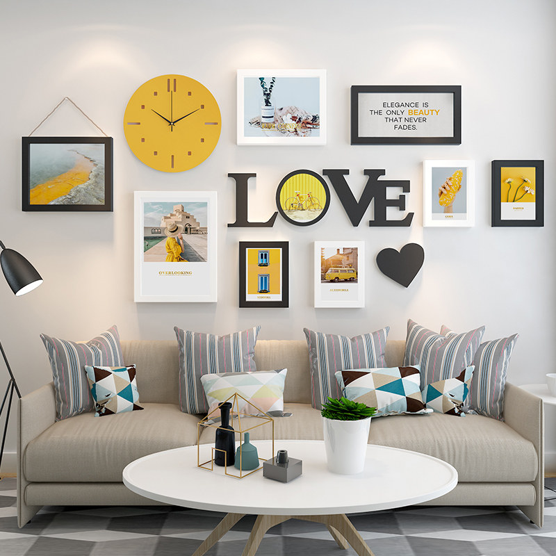 Modern minimalist living room sofa background wall decorative painting Nordic style atmospheric fresh mural creative combination hanging painting