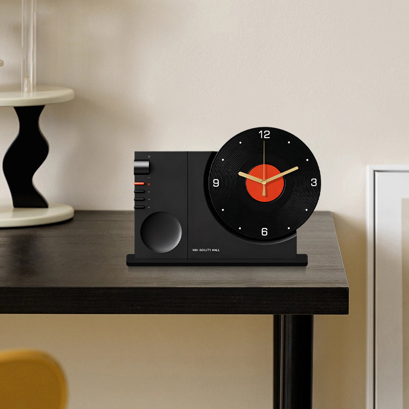 2026 New Retro Vinyl Record Desk Clock with Creative Design, High-End Decorative Ornament Clock