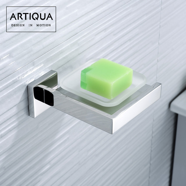 Artiqua304 Stainless Steel Soap Dish Glass Single Dish with Stand Soap Holder Bathroom Accessory Glossy