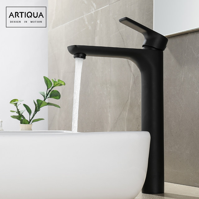 Artiqua All-Copper Basin Faucet Hot and Cold Washbasin Faucet Elevated Countertop Basin Faucet Matte Black