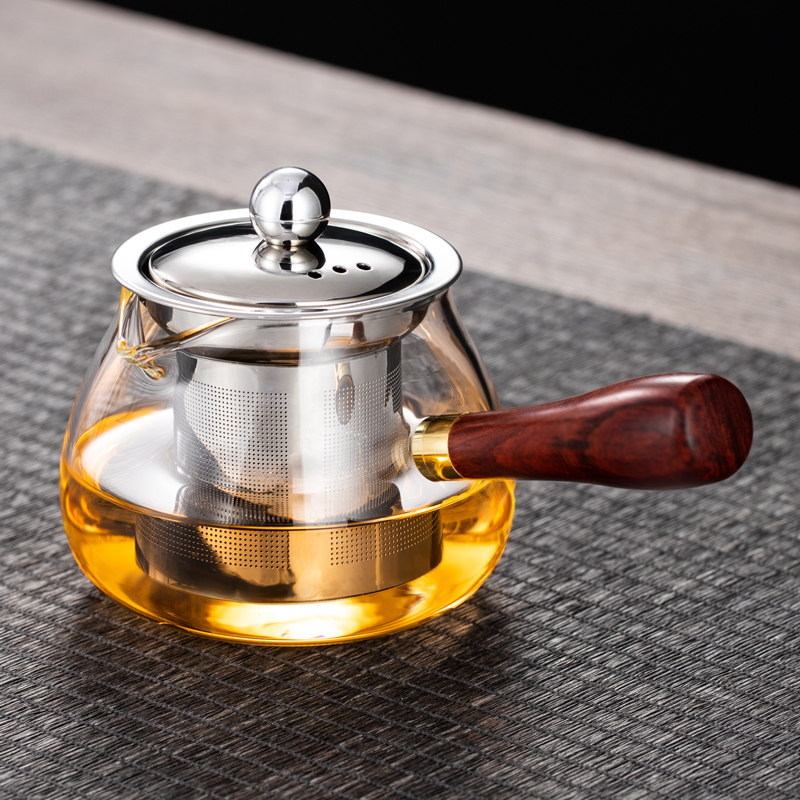 Side handle teapot high temperature thickened glass teapot filter tea maker household electric pottery stove wooden handle teapot