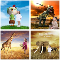 New 3D three-dimensional cartoon animation background wild animal photography background paper childrens performance drama shooting curtain
