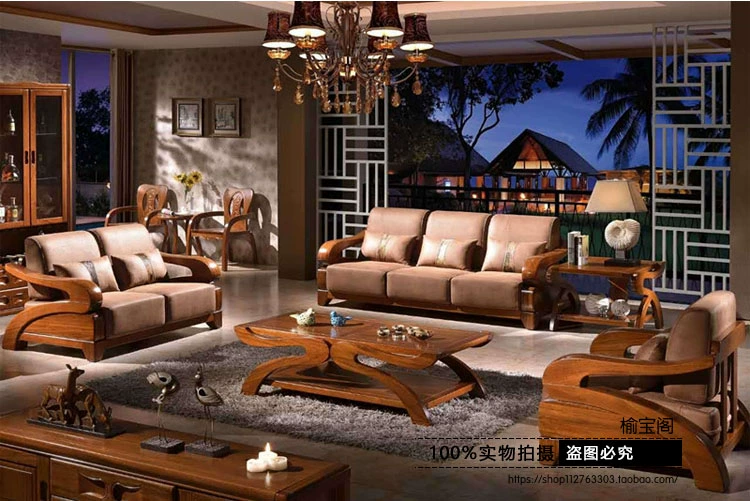 Tất cả sofa gỗ nguyên khối Ghế sofa gỗ Tiger kết hợp sofa năm mảnh kết hợp phòng khách Trung Quốc hiện đại giường gấp thông minh