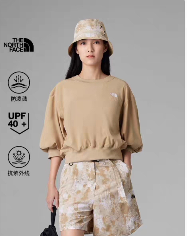 The North Face Ue Designer Puff Sleeve Sun Protection 5-Sleeve T-Shirt Water-Repellent Women's Outdoor 8868