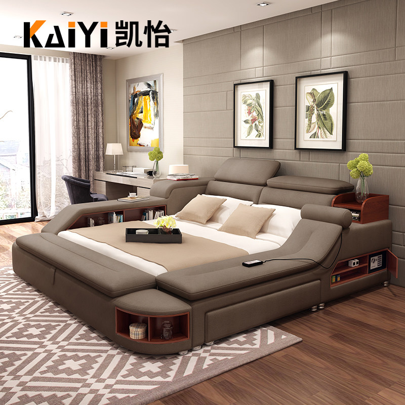 Intelligent massage fabric bed master bedroom tatami bed 2m 2.2 modern multi-functional tatami double technology cloth