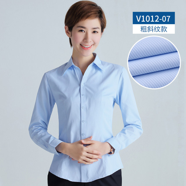 Spring long-sleeved shirt for women's professional workwear fit commuting OL light blue V-neck shirt suit bottoming work clothes