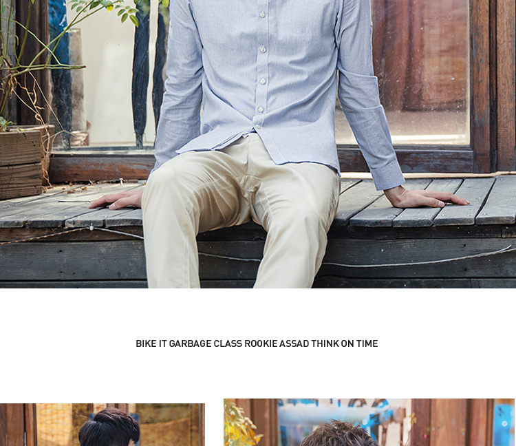 Mùa thu mỏng phần áo dài tay nam thanh niên cotton màu xanh pinstriped inch cedar miễn phí áo sơ mi cotton cổ áo giản dị áo sơ mi cổ tàu nam
