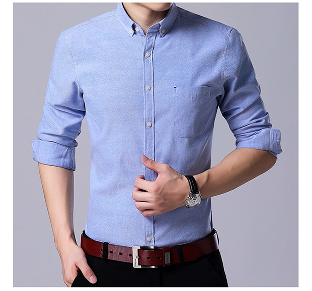 Mùa xuân nam và mùa thu Oxford quay tay áo dài kinh doanh bình thường màu rắn miễn phí nóng cộng với phân bón XL khóa cổ áo sơ mi thủy triều quần kaki