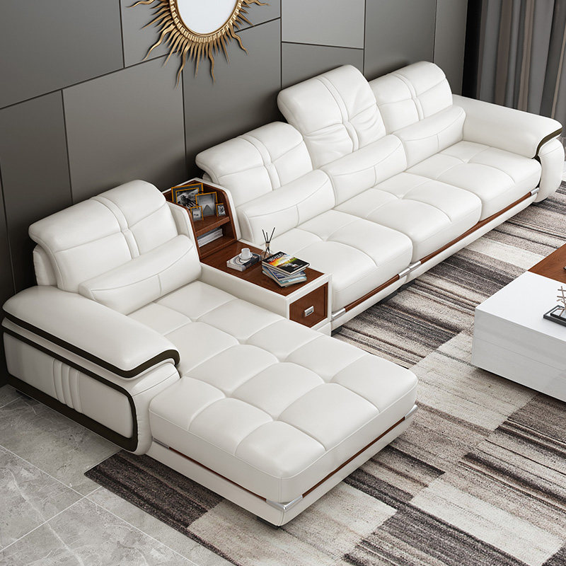 Real Leather Sofa Head Layer Cow Leather Living Room Full Assembly Modern Suit Minima Size Family Corner Sofa Furniture
