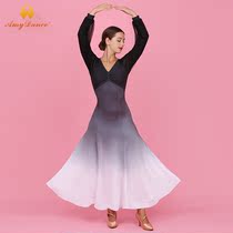 Amy dance dress National standard dance dress Slim long sleeve lantern sleeve high-grade gradient color ballroom dance swing practice skirt