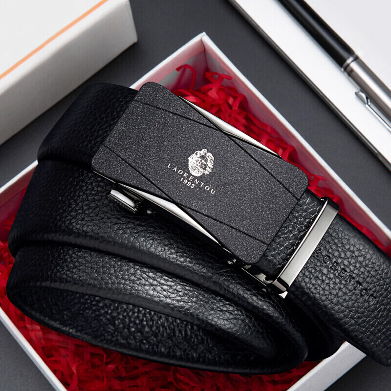 Old man's head belt men's leather pure cowhide automatic buckle belt men's Korean version of the youth all-match young men's belt