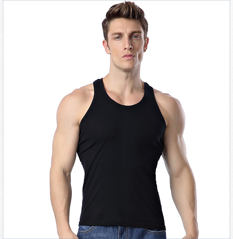 Langsha áo vest nam thanh niên cotton trắng vượt rào Kiểu quần bó sát không tay áo ba lỗ trắng