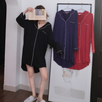 Night dress female modal sexy cardigan spring and autumn long-sleeved pajamas thin fat MM loose large size can be worn outside home clothes