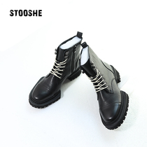 Clear cabin 228 new genuine leather thick bottom retro Martin boot female personality side zipped cow leather 100 lap short boot female