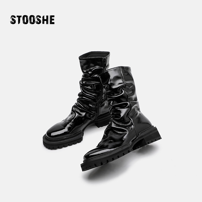 Original design 2021 new autumn winter genuine leather folds thick bottom Martin boots Painted Leather Personality Riding Boots Locomotive Boots