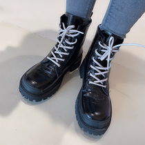 Clear cabin 228 genuine leather crocodile tattoo thick bottom Martin boot female 6 holes reflective shoestring Inn wind medium cylinder short boot