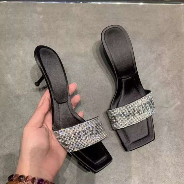 AW king shoes fashion square head small heel heels high heel women's water drill with straight-to-toe slippers and sandals