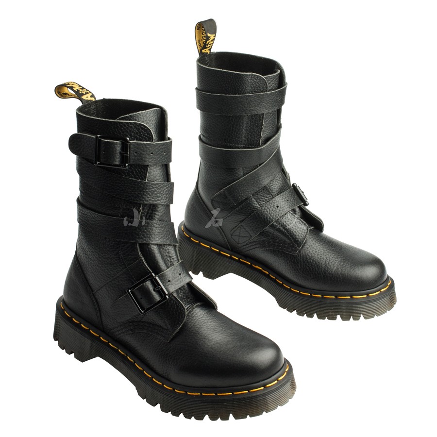 GuleMartens Original Plant BEVAN Liu Wen Big Cousin with Buckle Middle Cylinder Lychee Soft Leather Strap Martin Boots