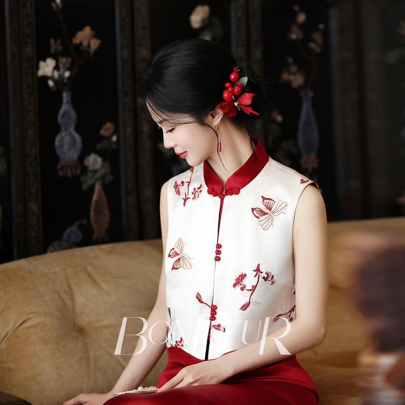 Bonheur Original Engagement Dress "Jiaojiao" Petite Bride Cheongsam Toast Dress Summer Morning Gown Set Bonheur Original Engagement Dress "Jiaojiao" Petite Bride Cheongsam Toast Dress Summer Morning Gown Set