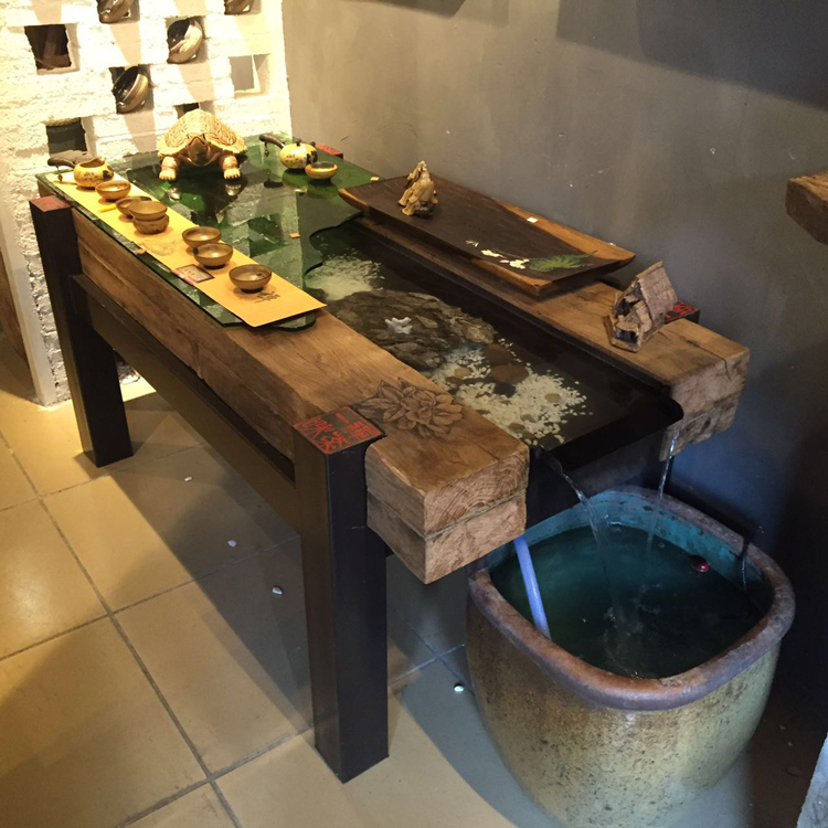 Solid Wood Creative Flowing Water Tea Table View Fish Tank Tea Table Chinese Style Leisure Utilita Tea Table Old Ship Wood Tea Table And Chairs Combination
